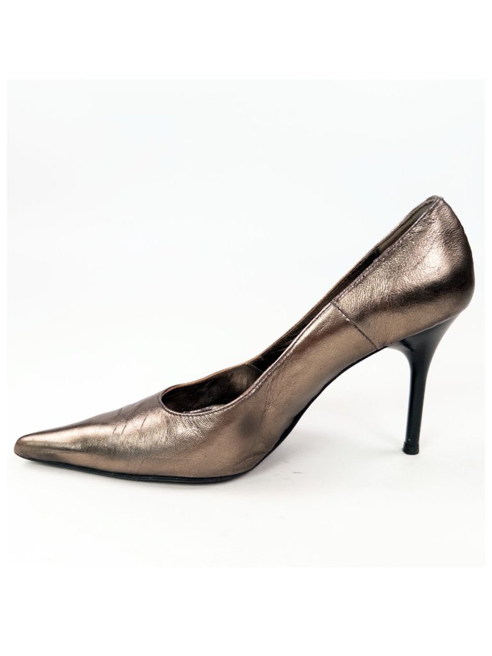 Bronze Leather Pointed Toe Pumps Made in Italy Quiet Luxury Neutral Heel Sz 38